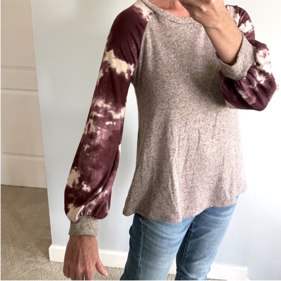 Tie Dye Sleeves Brushed Hacci Top - Picture 5 of 6